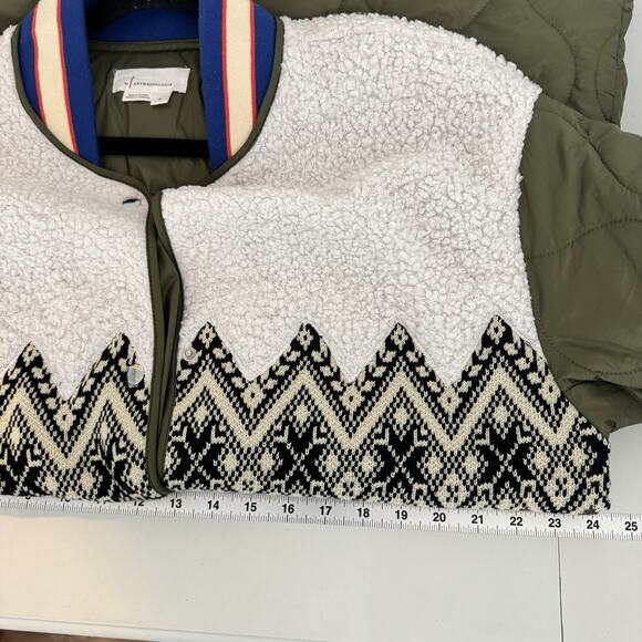 By Anthropologie Fairisle Mixed Coat Sz M Multicolor Quilted Snap Closure Boho - Picture 10 of 11